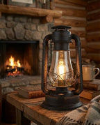 Rustic Lantern Table Lamp Set Hand Finished Rusty Over Powdercoat UL Listed Dimmable Large Body 15" by Muskoka - Image 2