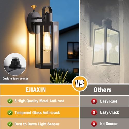 EJIAXIN Dusk to Dawn Outdoor Lighting Fixtures, 2 Pack Black Outdoor Lights - Image 4
