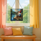 Fishing Gnome by The Lake Stained Glass Suncatcher – Square Hanging Window Panel for Home or Greenhouse – Whimsical Glass Art Gift for Garden Lovers, Christmas, Halloween, Father Days RUy8OS - Image 5