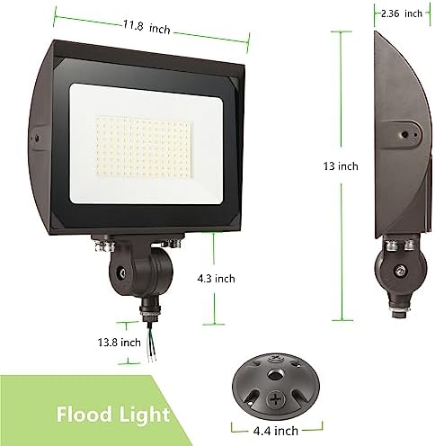 100W Outdoor LED Flood Light with Plate, 5000K Daylight 13000LM 120V, UL Waterproof LED Security Flood Lighting for Wall Wash/Sign/Flagpole/Tree/Yards/Advertising Boards - Image 6