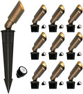 GKOLED Mini Size Brass Landscape Spotlight, Low Voltage 12V AC/DC Outdoor Directional Up Light, 180 LM, 3W MR8 LED Bulb ABS Ground Stake, 2700K Garden Patio Trees Spot Uplight (Pack of 10) by GKOLED