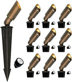 GKOLED Mini Size Brass Landscape Spotlight, Low Voltage 12V AC/DC Outdoor Directional Up Light, 180 LM, 3W MR8 LED Bulb ABS Ground Stake, 2700K Garden Patio Trees Spot Uplight (Pack of 10) by GKOLED