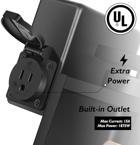 BesLowe Porch Lights with Outlet, Modern Outdoor Wall Light Fixtures, Black - Image 2