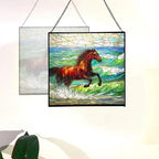 Dark Bay Thoroughbred Horse galloping along wind-cut shore Square Suncatcher – Stained Glass Style Window Panel with Pastoral Scene, Custom Decorative Hanging Art for Equestrian Home, Christmas EXx6QH - Image 4