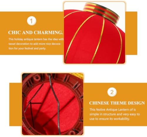 2pcs Red Flocking Cloth Traditional Lanterns with Tassel for Xmas Holiday - Image 3
