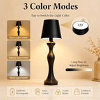 2 Pack Cordless Table Lamps, 5200mAh Rechargeable Battery Operated Lamp, Portable Outdoor Desk Light with 3 Color & Stepless Dimming Touch Control for Bedroom, Patio, Restaurant, Dining Room (Black) - Image 2
