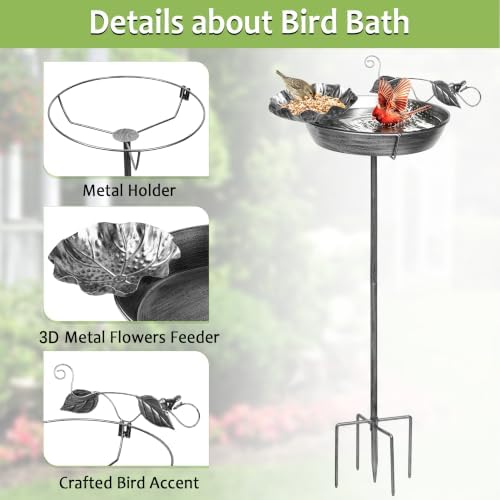 Echaprey Metal Bird Bath Outdoor Removable Bowl Heavy Duty Rustproof Gray - Image 5