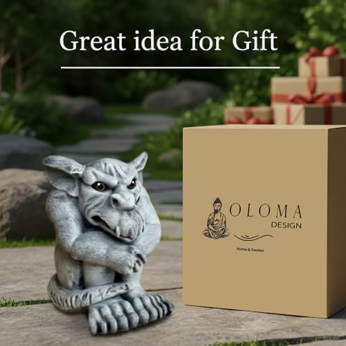 OLOMA Concrete Gargoyle Garden Statue Gothic Guardian Sculpture Handmade Outdoor Decor Mythical Creature Stone Figurine Patio Lawn Yard Porch Halloween Fantasy Ornament - Image 6