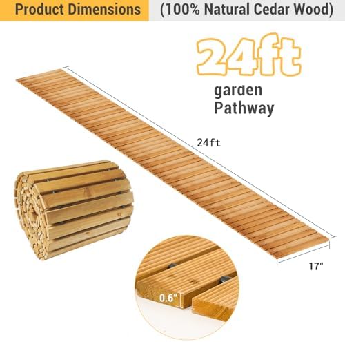 24FT Wooden Garden Pathway Walkway Outdoor Roll Walkway Pavers Patio Floor Outside Stepping Stones Roll Out Decorative Garden Non-Slip Patio Path Boardwalk Road Floor for Backyard Beach Wedding Party - Image 3