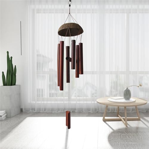 Coconut Shell Wind Chimes Outdoor for Garden Decoration Dark Colored 6 Tubes for Home(Khaki) - Image 2