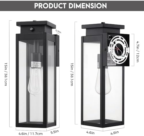 Cerdeco 15" Dusk to Dawn Outdoor Wall Light with 4-Side Clear Glass,2 Pack - Image 6