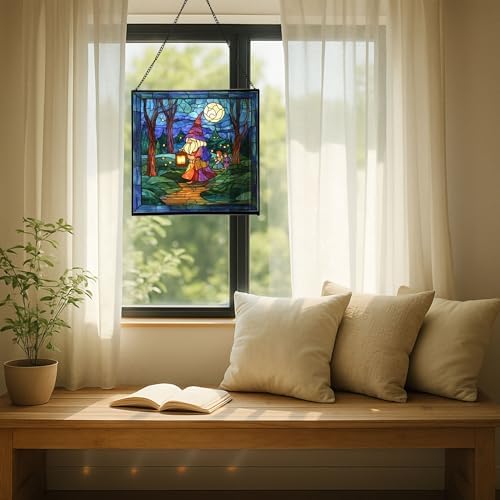 Gnome with Lantern Stained Glass Suncatcher – Square Hanging Window Panel for Home, Garden, Nursery, Halloween, Christmas, Memorial Day – Whimsical Glass Art Gift for Gnome Lovers ihs2et - Image 7