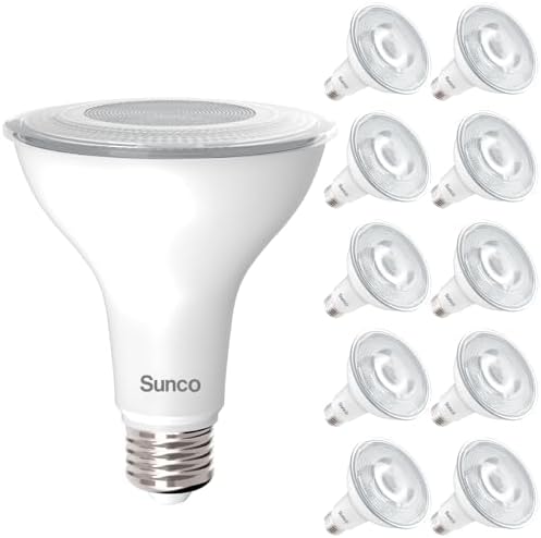 Sunco 10 Pack PAR30 LED Bulb Flood Light, E26, 11W=75W Dimmable, Long Neck by SuncoLighting