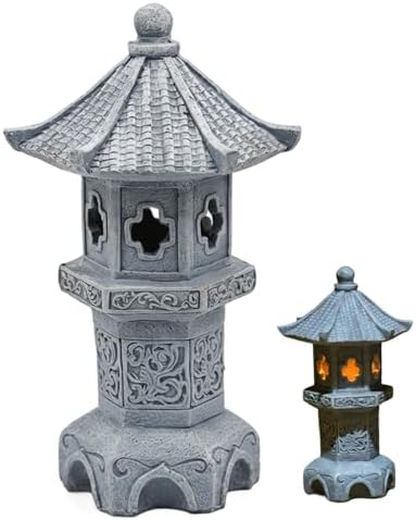 Pagoda Garden Statue, Resin Solar Japanese Pagoda Lantern, Decorative Zen Garden Landscape for Yard Patio Lawn, Style4 by Unknown