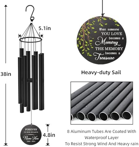 Sympathy Wind Chime, Personalized Name Memorial Gifts, Green Leafs Wind Chimes for Loss of Loved Ones, Sympathy Gifts Wind Chimes for Condolences/Funeral - Image 5