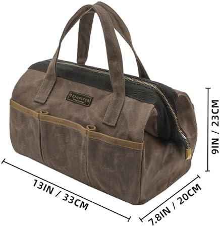Tool Bag, 13-inch Heavy Duty 16oz Waxed Canvas Wide Mouth Water-Resistant Tool Pouch, Tool Tote with Handle for Tools, Wrenches, Screwdrivers (13 X 7.8 X 9 inch) | Grey - Image 2