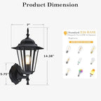 GRUENLICH Outdoor Wall Light Fixture, Antirust Aluminum Glass, Black 2 Pack - Image 3