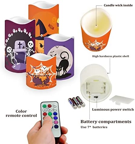 Halloween Halloween Flameless Flickering LED Candles Battery Operated, Set of 4 Real Wax Pillar Candles with Pumpkin Decals,Witch - Image 3