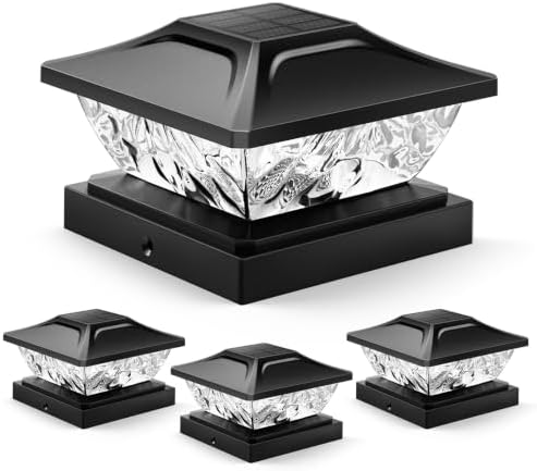 Solar Post Cap Lights Outdoor 4 Pack, 2 Modes 4x4 Fence Post Solar Lights Outdoor Waterproof, Deck Post Cap Lights Solar Powered Fit 3.5x3.5 4.5x4.5 Wooden & 4x4 5x5 Vinyl Posts for Deck, Black by ENSLI