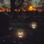 Poceacles Solar Lights Outdoor Grave Candle for Cemetery Decoration Solar Outdoor Lights for Garden Lawn Backyard Pathway Decor, Skull Black Cat Leaf Print, Pack of 2 - Image 4