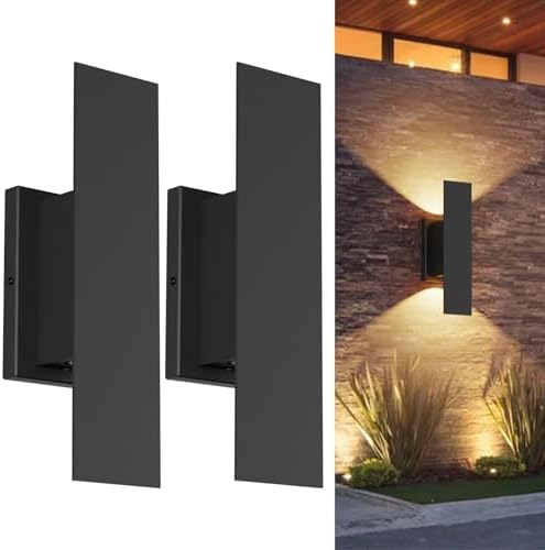 Aipsun 2 Pack Outdoor LED Up Down Wall Sconces, Black Modern Porch Lights by Aipsun