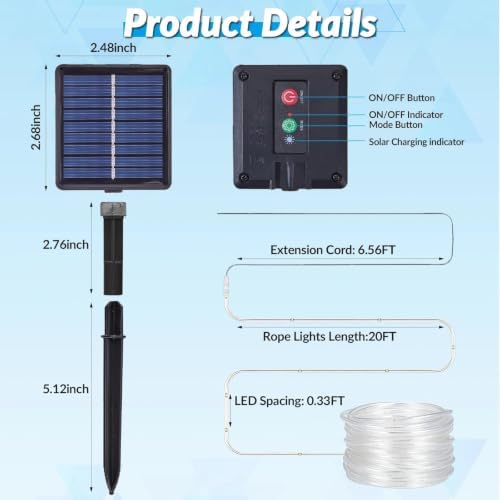 Total 104FT 240LED Solar Rope Lights Outdoor Waterproof, Warm White - Image 5