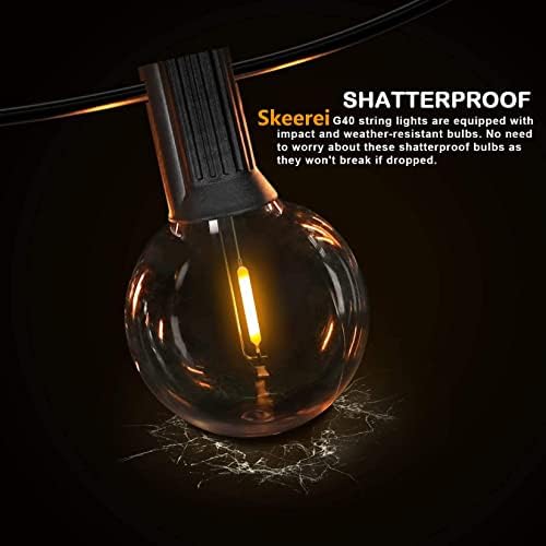 Outdoor String Lights Waterproof Patio Lights 200FT with 100+4 Shatterproof G40 LED Edison Outdoor String for Party Backyard Gazebo Pegola Cafe, 2Pack x 100ft - Image 3