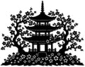 Japanese Pagoda and Cherry Blossom Metal Wall Art Metal Outdoor Decor Metal Signs Elegant Asian Inspired Artwork Home Decor for Living Room Bedroom Zen Garden (Black,24inch) by Unknown