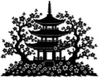 Japanese Pagoda and Cherry Blossom Metal Wall Art Metal Outdoor Decor Metal Signs Elegant Asian Inspired Artwork Home Decor for Living Room Bedroom Zen Garden (Black,24inch) by Unknown