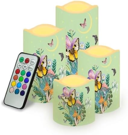 Butterfly Floral Flameless Candles with Remote Timer Flickering LED Pillar Candles Color Changing Set of 4 Battery Operated Candles Indoor Outdoor Home Table Beach Wedding Decoration by Uorisanigo