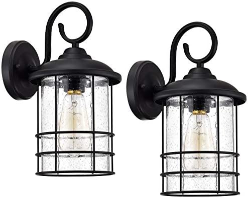 MICSIU Matte Black Outdoor Wall Lantern 2-Pack Rustic Farmhouse 12.25" by MICSIU