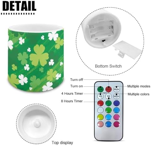 Set of 4 Painting Shamrocks Flameless Candles Battery Operated LED Candles with Timer, St Patricks Day Real Wax Tea Lights for Patio Porch Party Home Decorations - Image 2