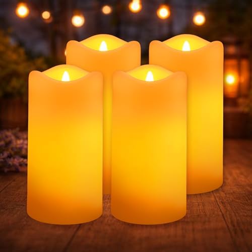 Solar Pillar Candles Outdoor Waterproof 4 Pack, Flameless Candles by Kelvinlux