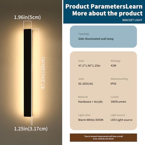 2 Pack 47.2inch Long Linear Outdoor Wall Light, 3000K Warm White Modern Wall Mounted Sconce, IP65 Waterproof, 42W, Black Exterior Lighting Fixture for Garage, Patio, Porch, Garden - Image 4