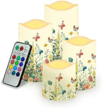 Flameless Pillar Candles Set of 4 Battery Operated Candles with Timer Remote and Color Changing Led Candles Tea Light Fake Candles Living Room Home House Decor Floral and Butterfly by Uorisanigo