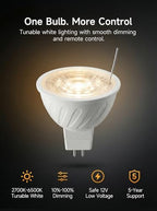 Gardenreet MR16 LED Light Bulb, 5W Tunable White 2700K-6500K with Remote, 450 Lumens Dimmable, GU5.3 Bi-Pin 12V Low Voltage Bulbs for Enclosed Outdoor Landscape Spotlights, 45° Beam Angel, 6 Pack - Image 2