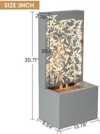 30.71" H Metal Leaf Cutout Outdoor Water Wall Fountain with LED Lights, Modern Waterfall Feature for Patio Garden Backyard Decor, Light Gray - Image 3