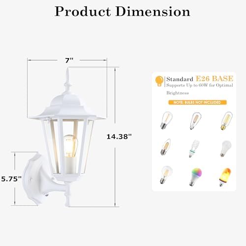 GRUENLICH Outdoor Wall Light Fixture, Antirust Aluminum Glass, White 2 Pack - Image 4