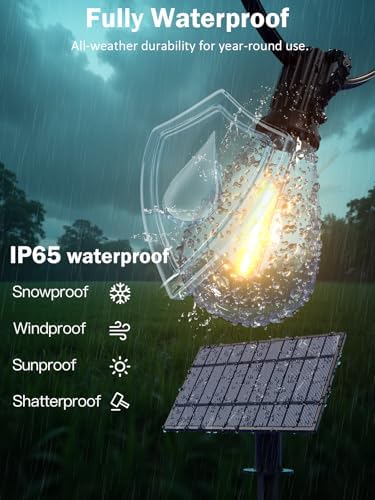 100FT Solar String Lights Outdoor, Dimmable Patio Lights Solar Powered with Remote & USB Port 35+1 LED Shatterproof Bulbs 3 Light Modes, Waterproof Solar Light for Camping Backyard Garden - Image 5