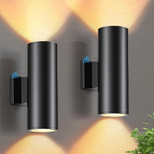 DAKAFUL Dusk to Dawn Outdoor Lighting Sensor Wall Lights 2-Pack, Modern Cylinder Up Down Lights Fits Standard E26 Bulbs, IP65 Waterproof Exterior Wall Sconce for Porch Patio etc. by DAKAFUL