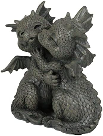 Ebros Gift Mini Fiery Romance Hatchling Dragon Lovers Garden Figurine Faux Stone Resin Finish 4.75" H Dragon Hugs Home Decor Dungeons and Dragons Fantasy Art - Image 3