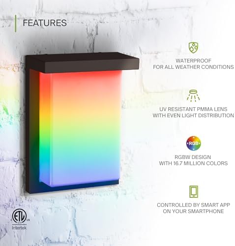 ASD LED 8" Outdoor Wall Light, Smart Front Door House Sconce | RGBW, Work with Alexa, Waterproof, ETL Listed | 12W 840LM 2700-6500K 100-277V | Exterior Lighting Fixture, Porch Lamp | Black, 4 Pack - Image 3