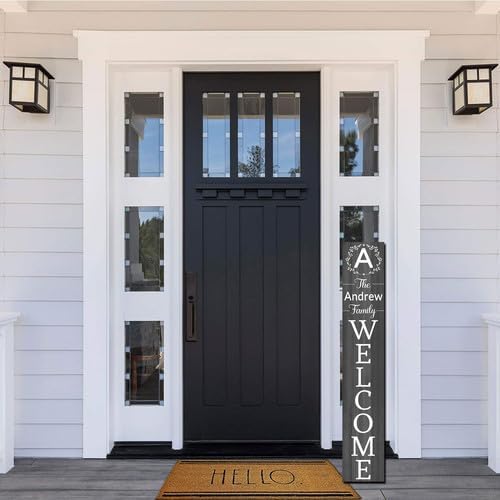 FemiaD Personalized Family Name Porch Sign Welcome Sign for Porch Standing Vertical Tall Custom Initial Last Name Porch Signs Leaner Farmhouse Wooden Welcome Signs for Front Door Housewarming - Image 2