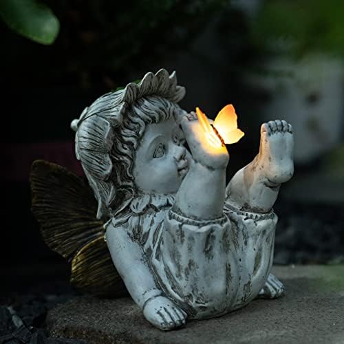 Suyorpe Fairies for Fairy Garden Solar Decor - Fairy Figurines Resin Outdoor Statues Ornaments with Light up Butterfly for Patio,Lawn,Yard,Porch,Outside Angel Gifts by Suyorpe