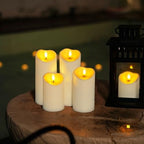 Homemory Outdoor Waterproof Flameless Candles, LED Candles, Battery Operated Candles with Remote and Timers, Electric Fake Plastic Pillar Candles, Ivory White, D3 H4 5" 6" 8" 8", Set of 5 - Image 4