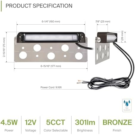 ASD LED 7 Inch Retaining Wall Light Fixture, Hardscape Paver Lighting | 5CCT, Low Voltage, Swivel, Waterproof, ETL Listed | 5W 300LM 2200K-5000K 12V | Landscape Step Illumination | Bronze, 8 Pack - Image 2
