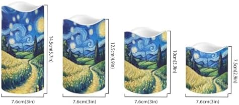 Flameless Candles with Remote Van Gogh Starry Night Flickering Battery Operated Candles with Timer Waterproof Real Wax LED Pillar Candles for Holiday Party Decor Set of 4 - Image 2