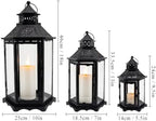 TRIROCKS Set of 3 Decorative Candle Lanterns18''&13"&10" H Hexagonal Candle Holder Vintage Metal Hanging Lantern with Tempered Glass for Garden Patio Wedding Event Indoors Outdoors(Black) - Image 2