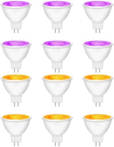 MR16 Orange & Purple LED Light Bulbs 12 Pack, 6W, GU5.3 Bi-Pin 12V, Non-Dimmable, 38° Beam, Halloween Party Lighting for Yard, Trees, Garden, Landscape by Dorillo