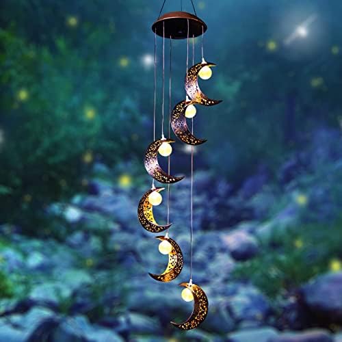 Tryme Solar Moon Wind Chimes Outdoor Solar Lights Windchimes Waterproof Hanging Decorations Gifts for Garden Patio Birthday Thanksgiving Home Party by Tryme